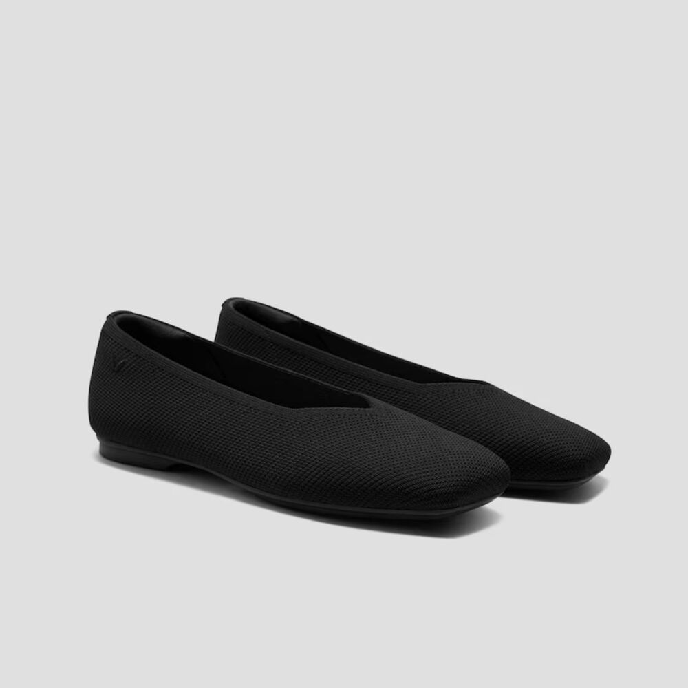 Vivaia Margot 2.0 Ribbed Square Toe Flat - Black 8